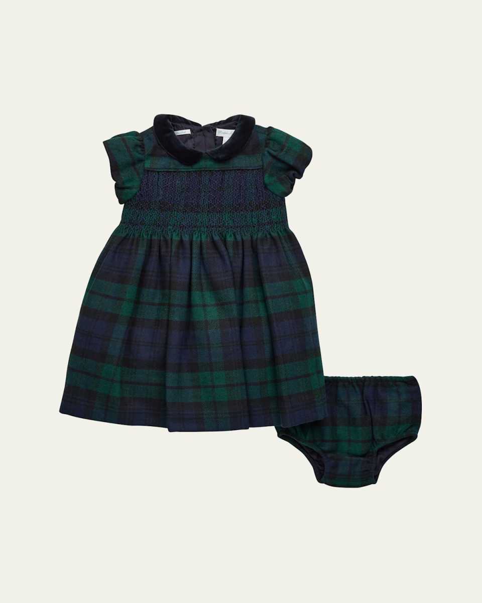 Girl's Plaid-Print Smocked Dress W/ Bloomers, Size 9M-24