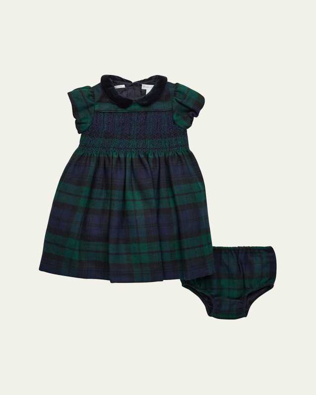Girl's Plaid-Print Smocked Dress W/ Bloomers, Size 9M-24