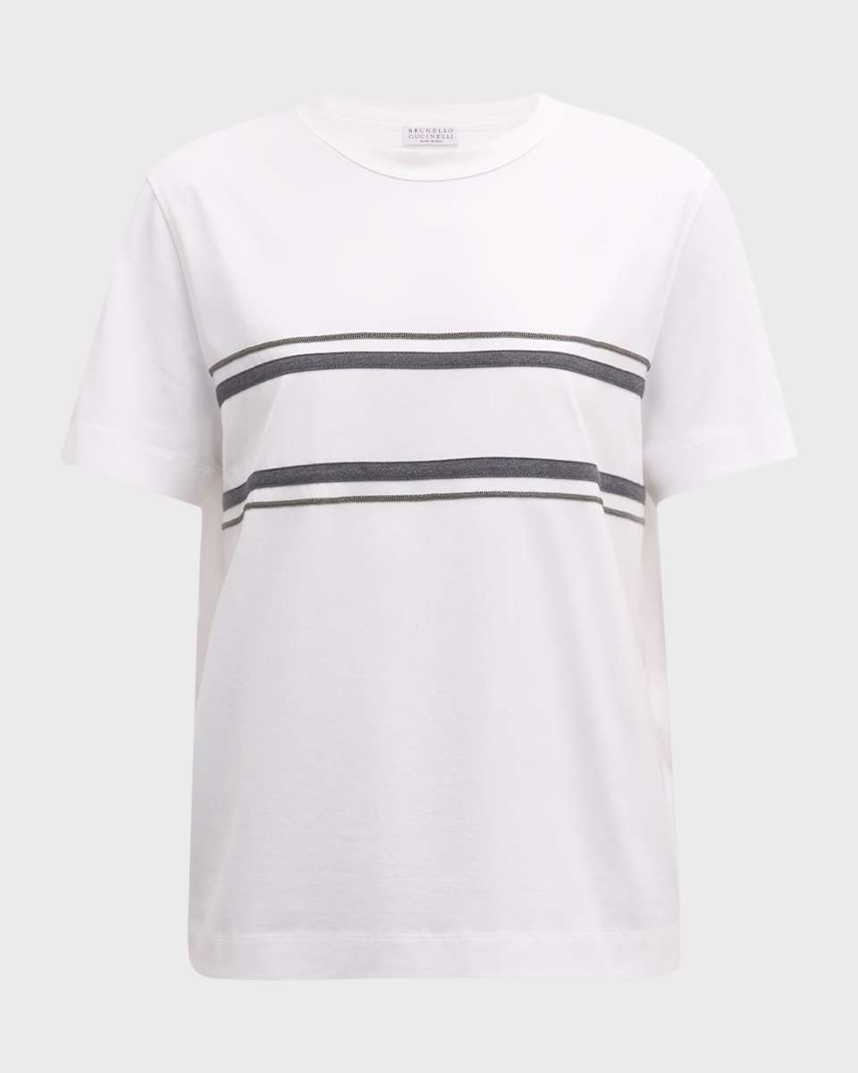 Contrast Stripe And Monili Jersey T-Shirt