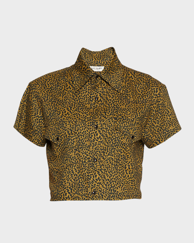 Printed Crop Button-Front Shirt