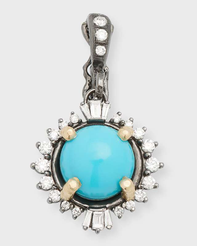 18K Black and Yellow Gold Sleeping Beauty Turquoise and Diamond Pendant