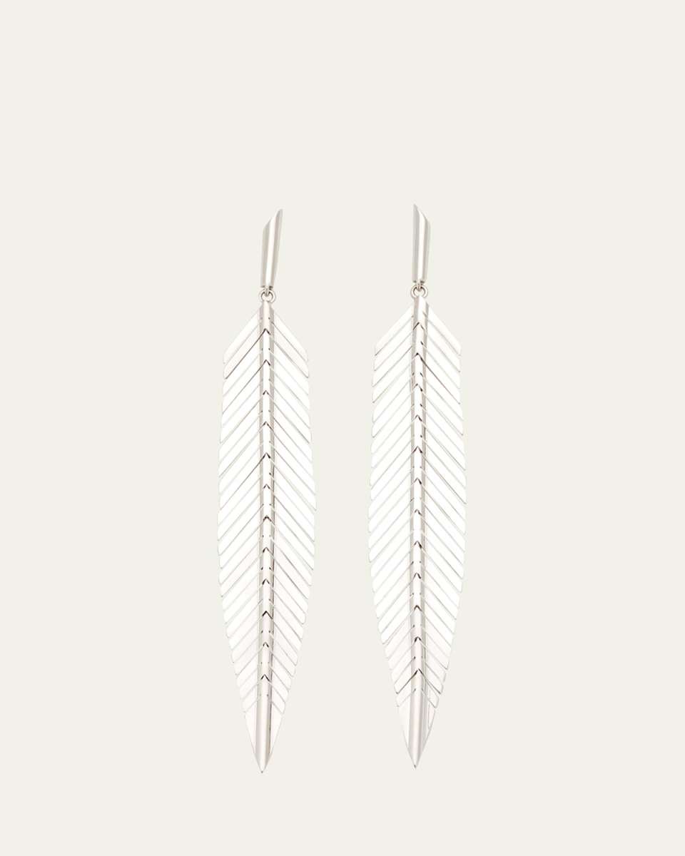 18k White Gold Medium Feather Drop Earrings