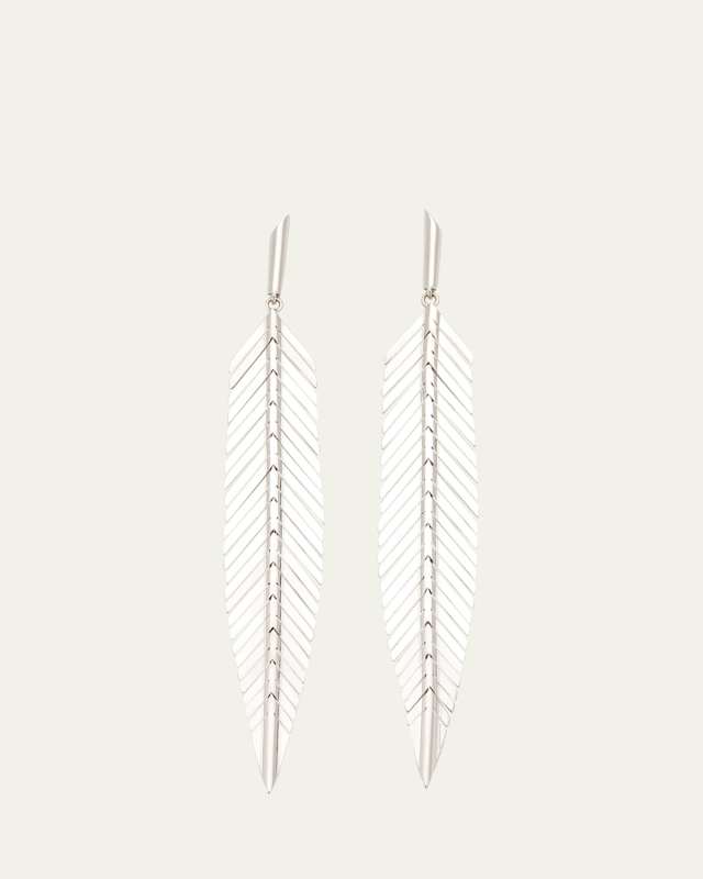 18k White Gold Medium Feather Drop Earrings