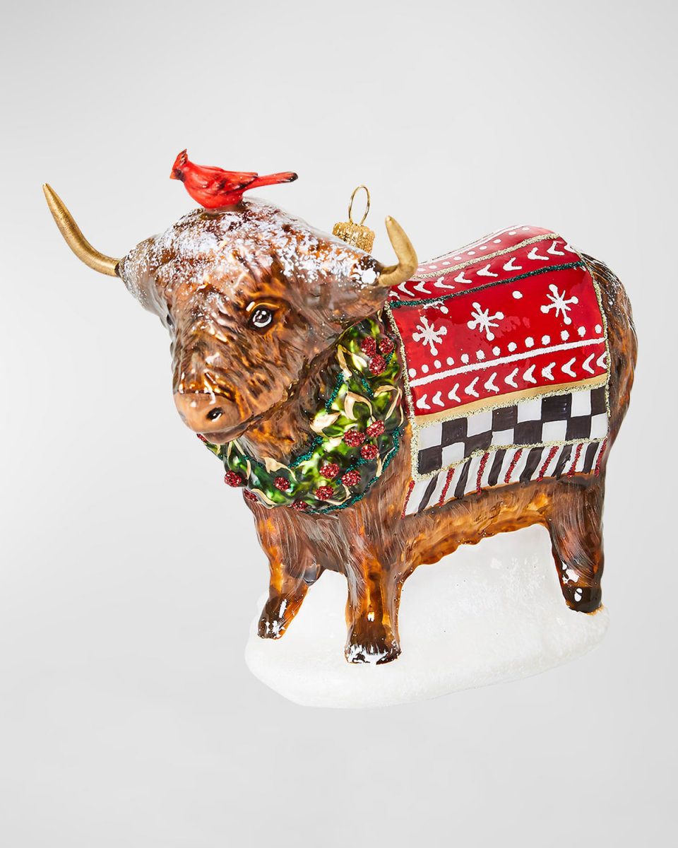 Cozy Christmas Highland Cow Glass Ornament
