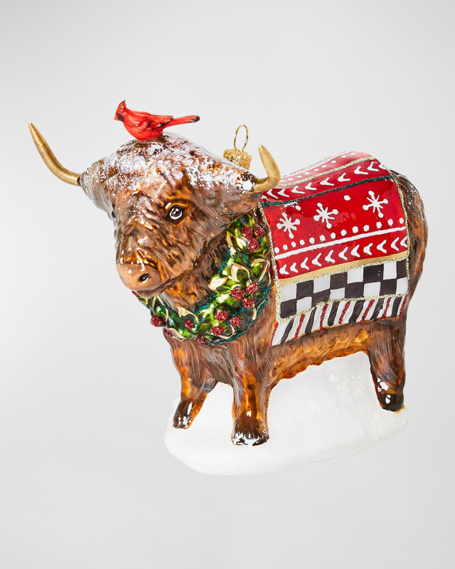 Cozy Christmas Highland Cow Glass Ornament