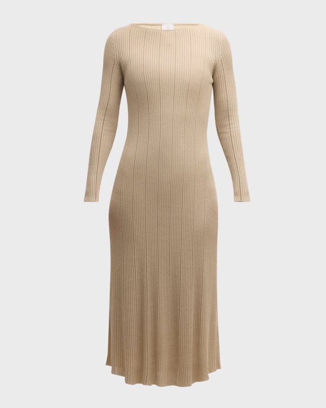 Pointelle Ribbed-Knit Midi Dress