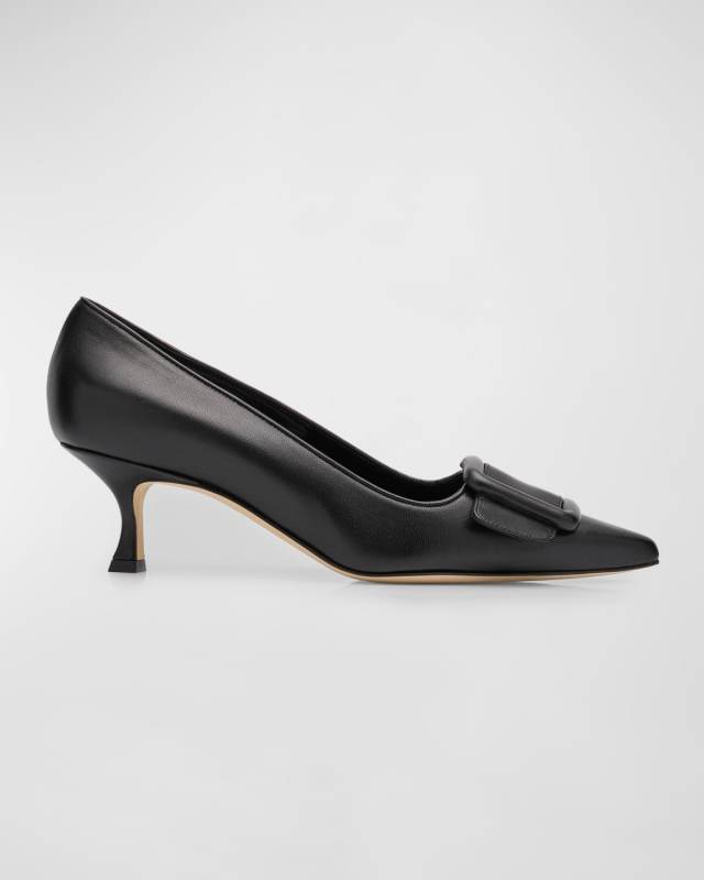 Maysale Leather Buckle Kitten Pumps