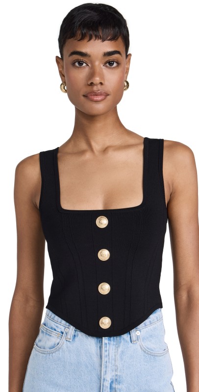 L'AGENCE Saga Square Neck Knit Corset Blouse Black/Gold