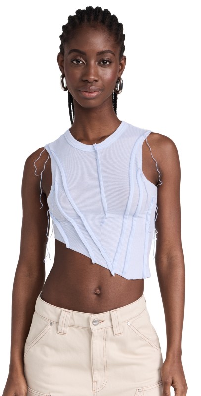Sami Miro Vintage Asymmetrical Sleeveless Top Blue Lace Agate