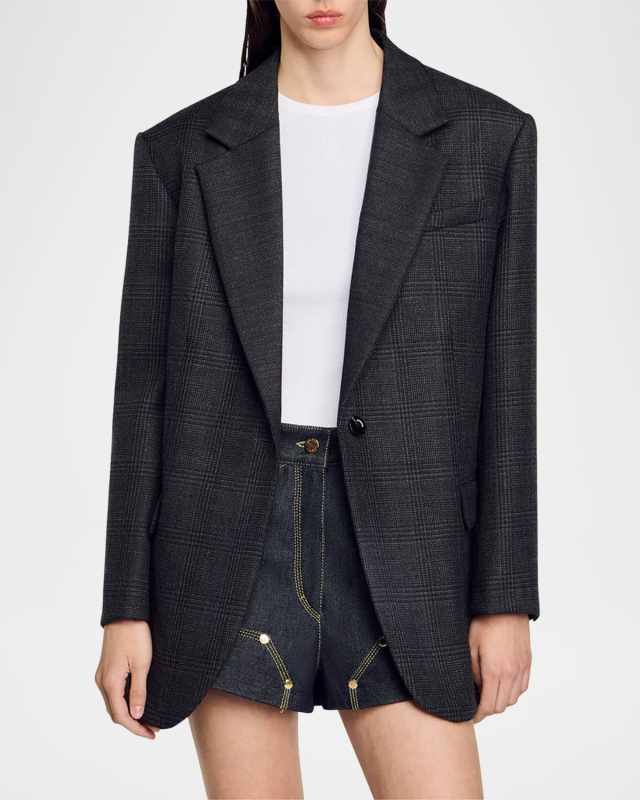 Felicie Single-Breasted Check Blazer