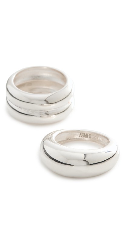 AGMES Domed Ridge Ring Set Silver
