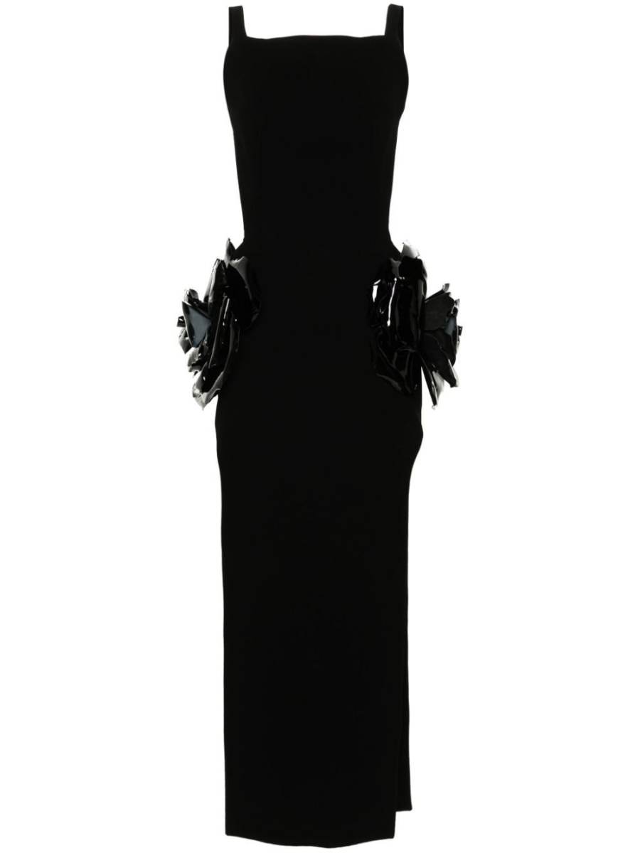 floral-appliqué gown