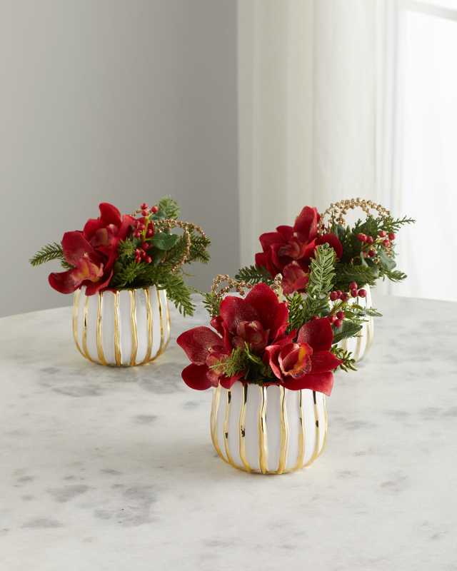 Pave Christmas Orchids, Set of 3