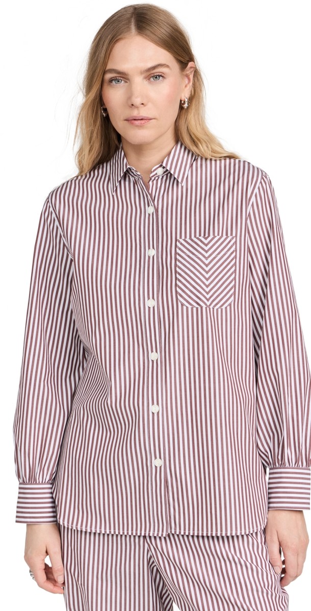 rag & boneaxine Button Down Shirt Thin Brown Stripe