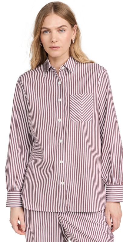 rag & boneaxine Button Down Shirt Thin Brown Stripe