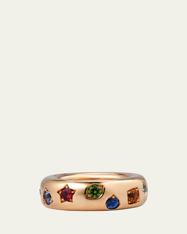 Iconica 18k Rose Gold Slim Multi Gemstone Ring