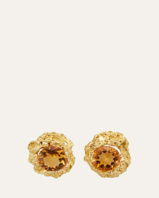 18K Yellow Gold Night Shadow Citrine Earrings