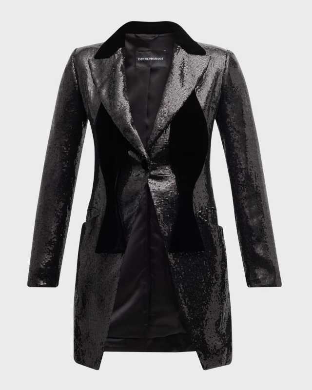 Velvet-Trim Sequin Tuxedo