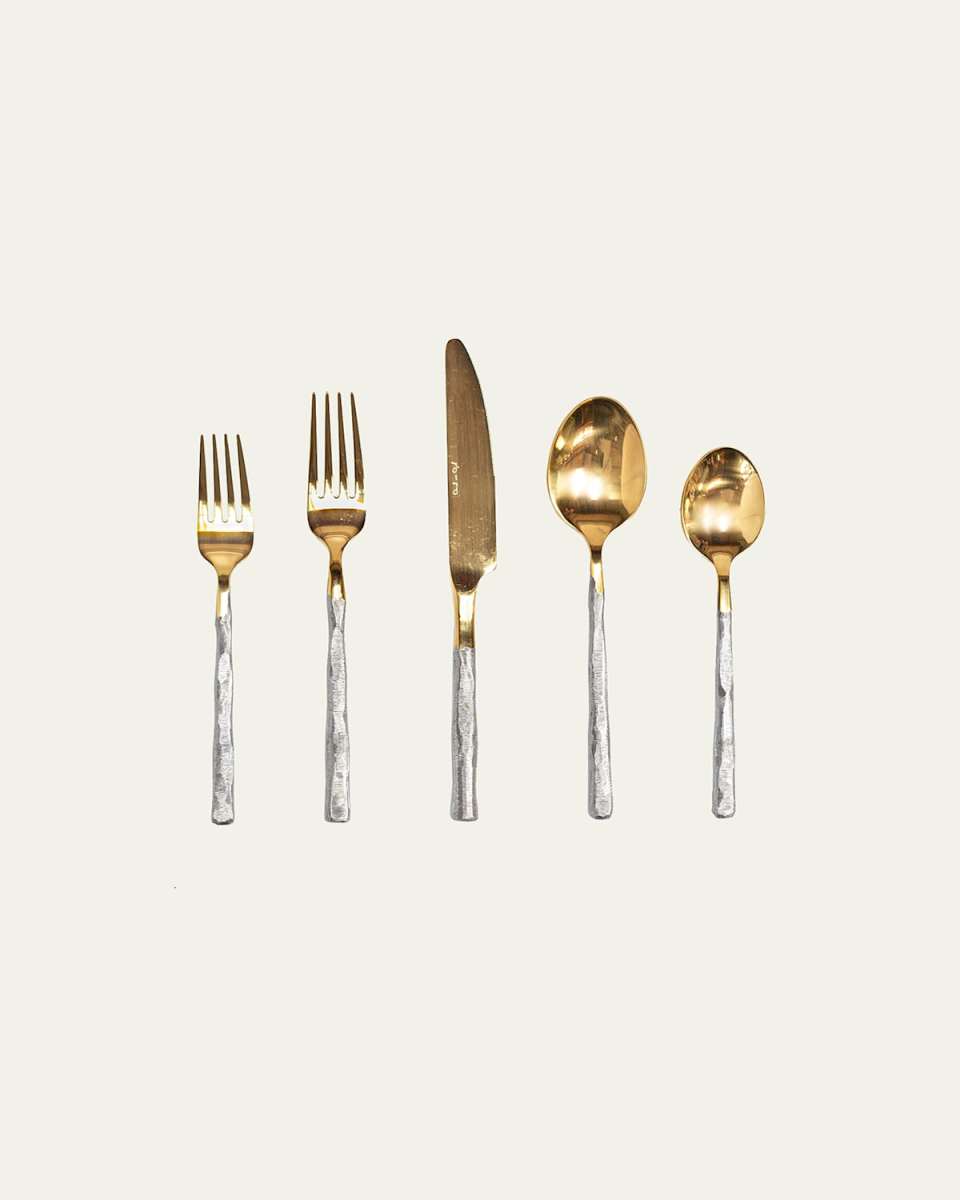 5-Piece Flatware Set with Textured Handles, Gold