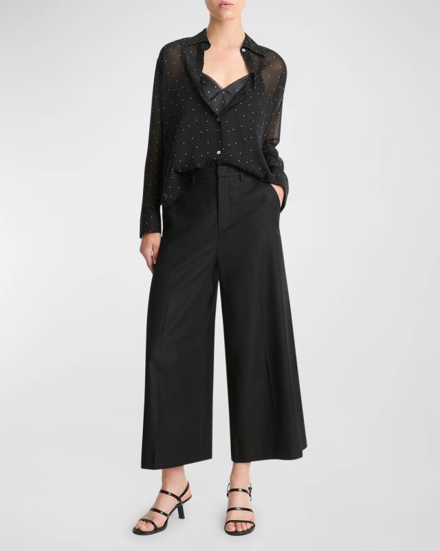 Sheer Dot Blouse with Lace Trim Ca