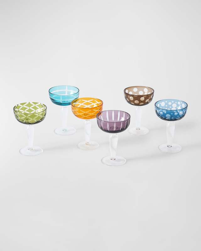 Multicolor Cut Coupe Glasses, Set of 6