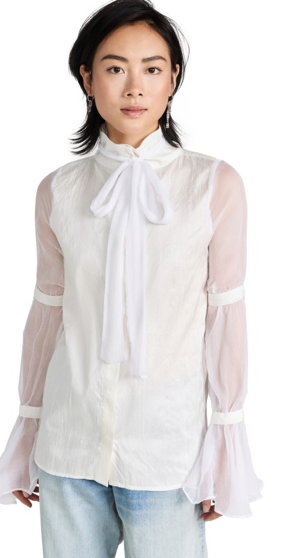 House of Aama Eggshell Button Up Top White