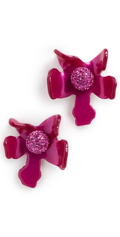 Lele Sadoughi Crystal Lily Button Earrings Raspberry