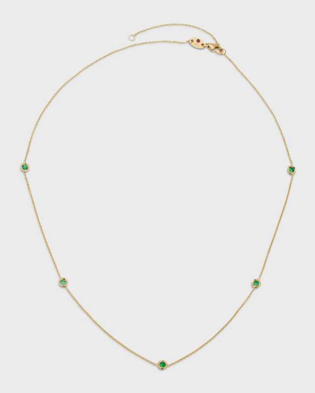 18K Yellow Gold 5-Station Emerald Necklace