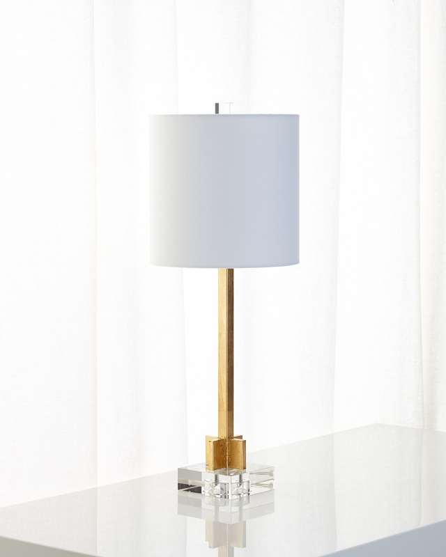 Abita Gold Leaf Lamp with Linen Shade and Crystal Base