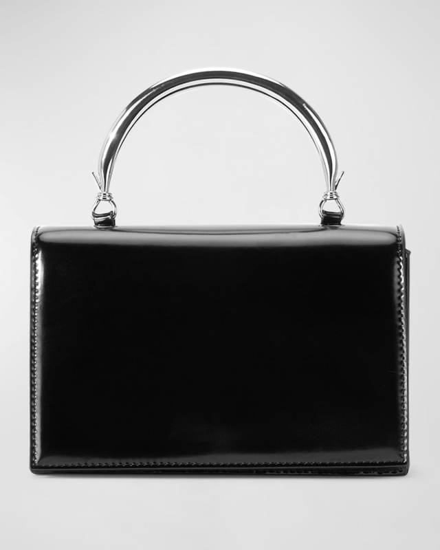 Arc Flap Leather Metal Top-Handle Bag