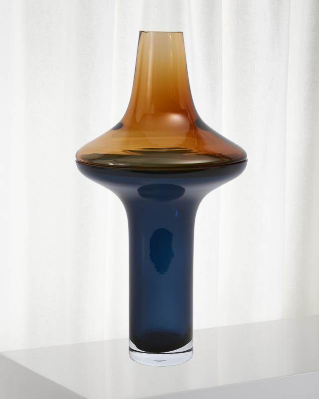 Large Tall Amber Over Cobalt Vase