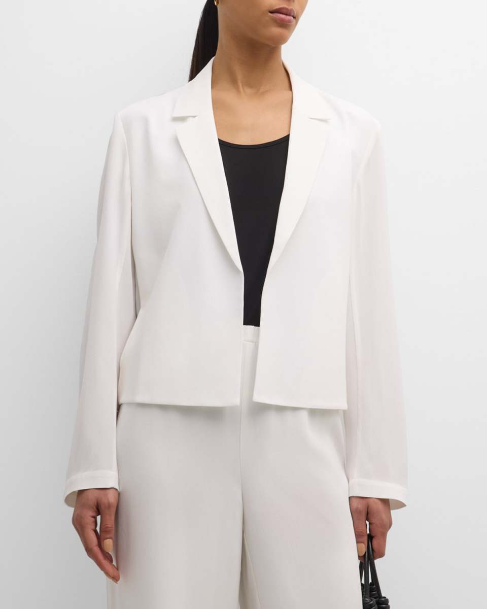 Open-Front Silk Georgette Crepe Blazer