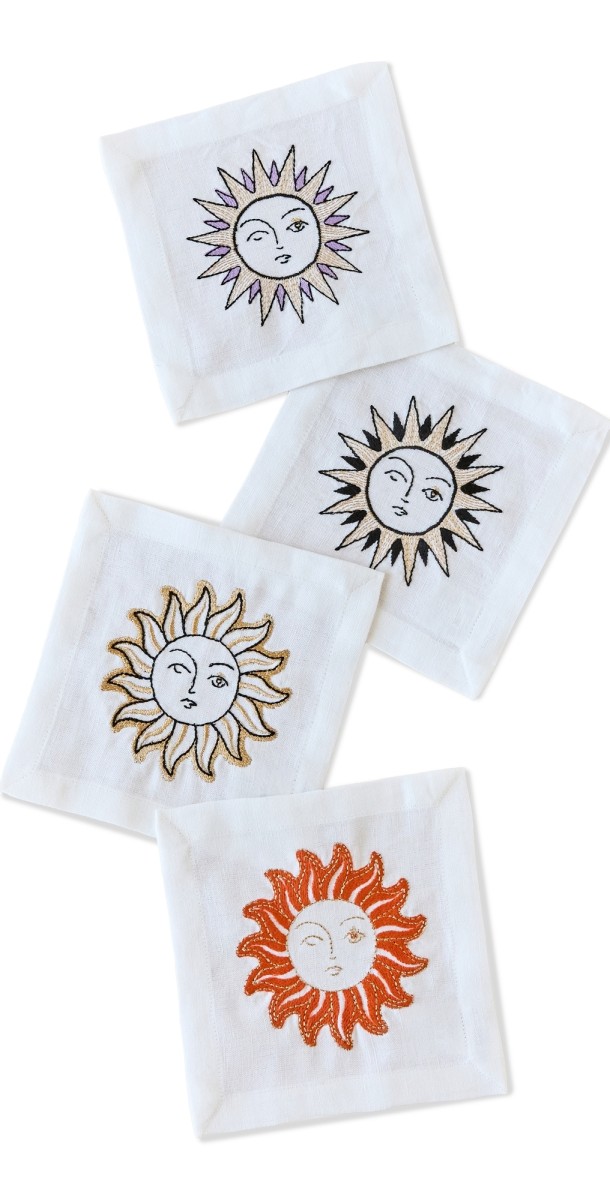 Jonathan Adler Sun Cocktail Napkins Set of 4 White