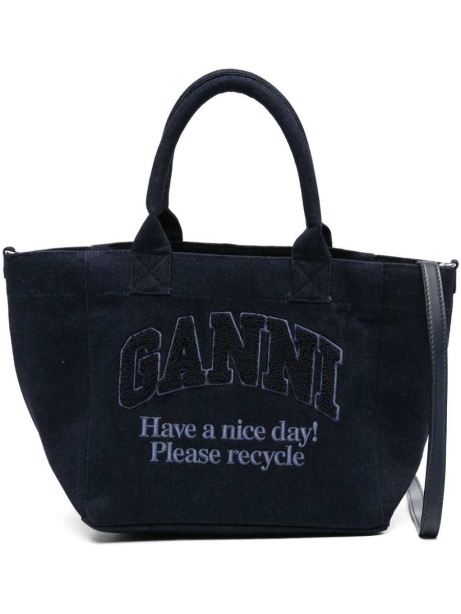 embroidered denim tote bag