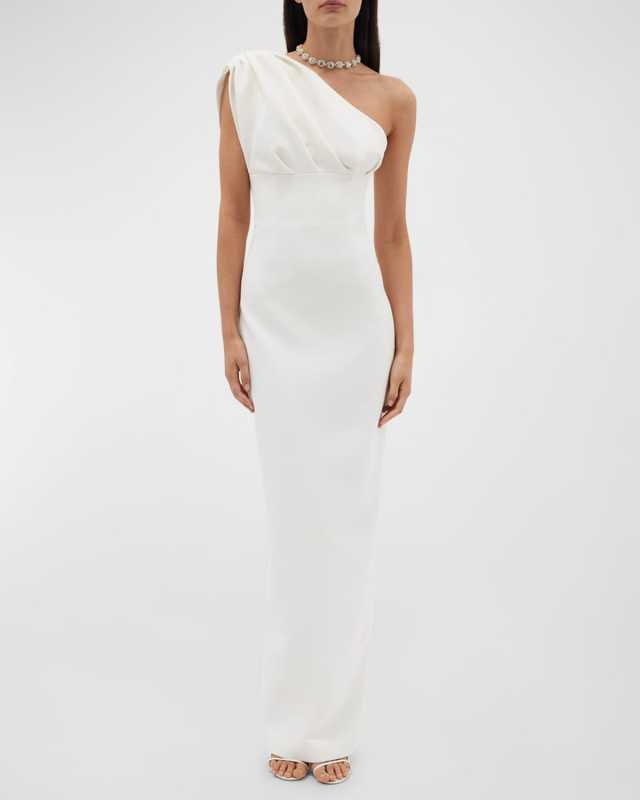 Winnie Draped One-Shoulder Column Gown