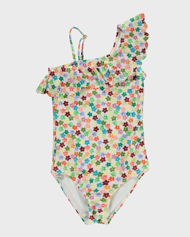 Girl's Net Ruffle-Shoulder One-Piece Swimsuit, Size 8-12