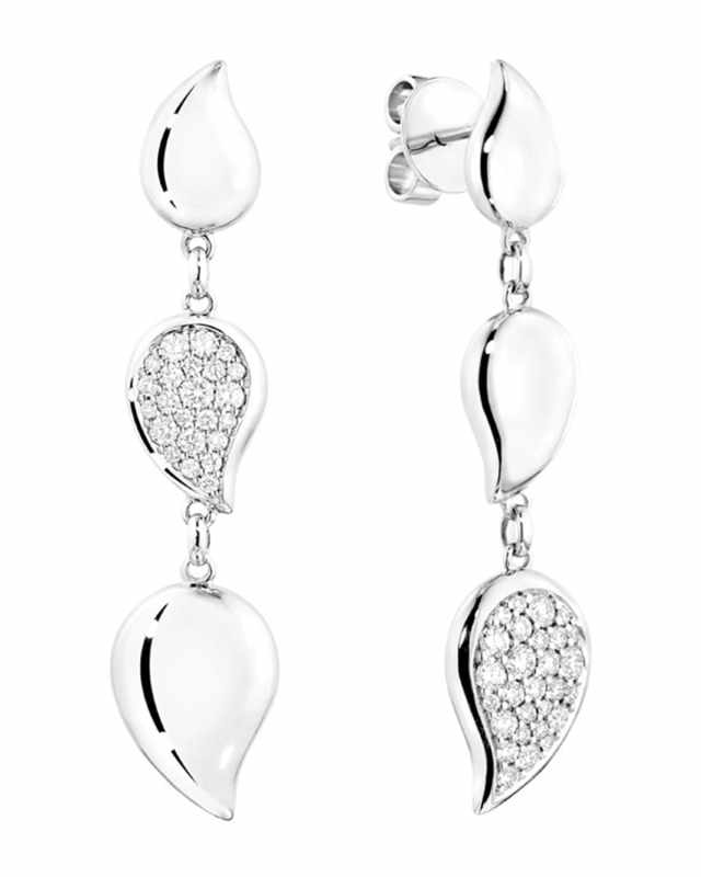 18k White Gold Linear Diamond Leaf Earrings