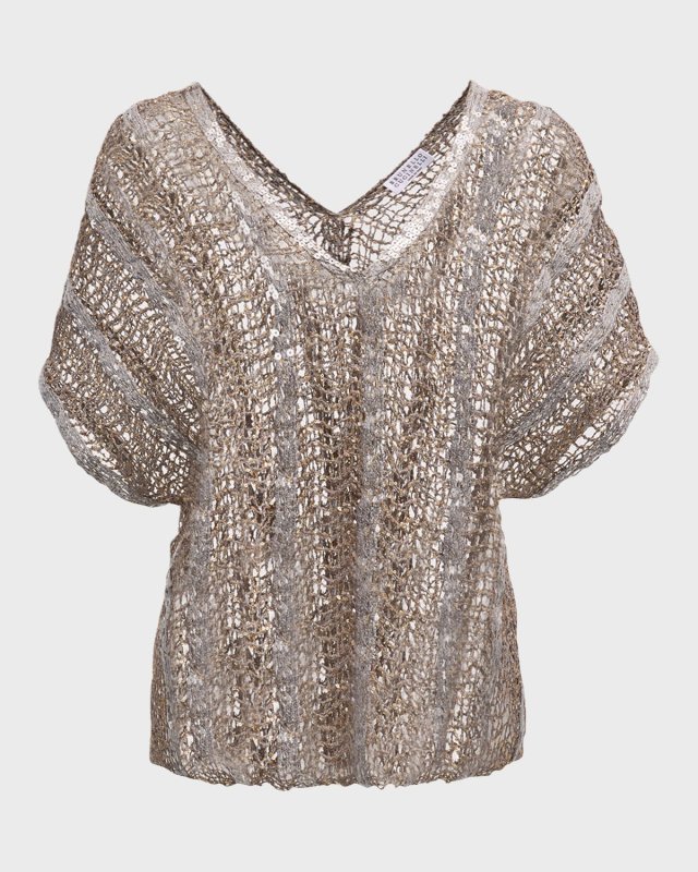 Raffia Net Embroidered Knit Sweater