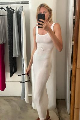 TL 180 Donatella Knitted Backless Dress Bianco