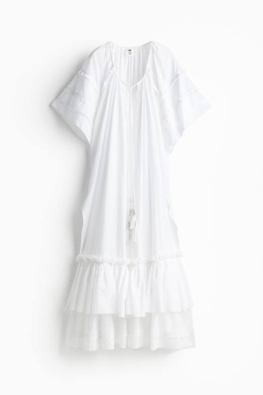 H&M Appliquéd Drawstring-detail Kaftan Dress