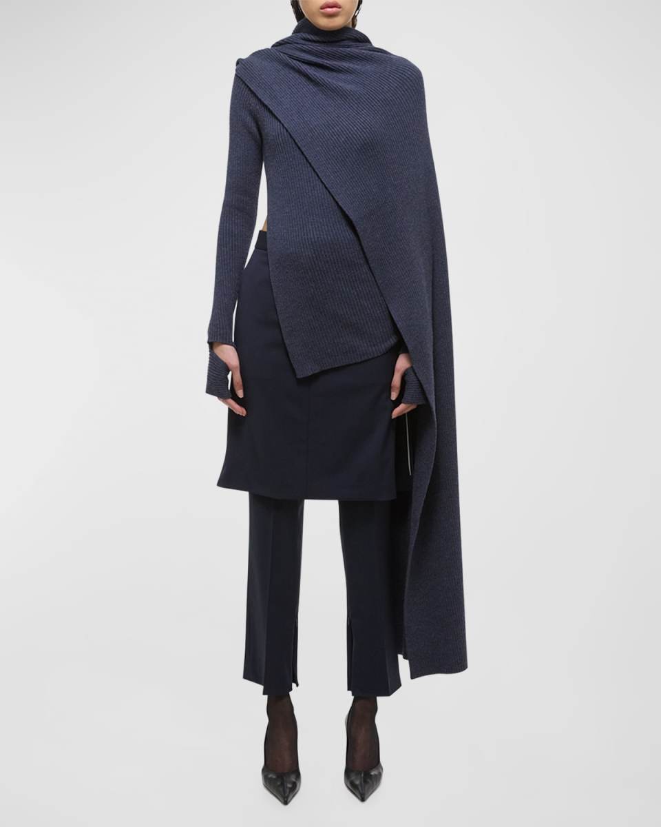 Draped Rib-Wool Top