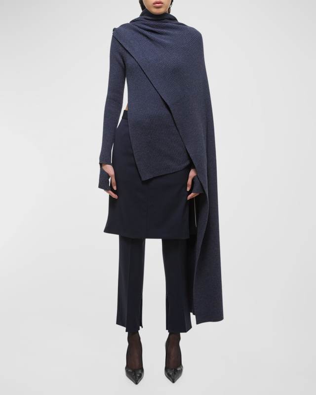 Draped Rib-Wool Top