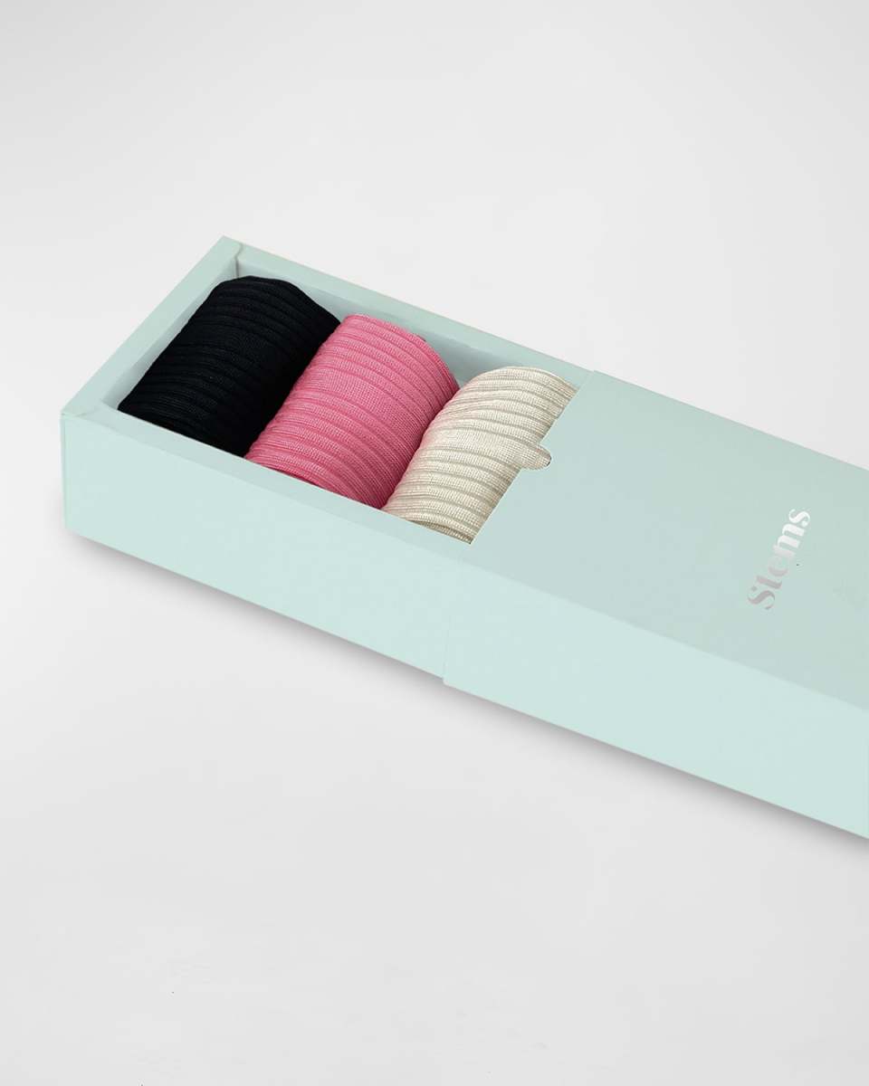 Silky Rib-Knit Crew Socks 3-Pack