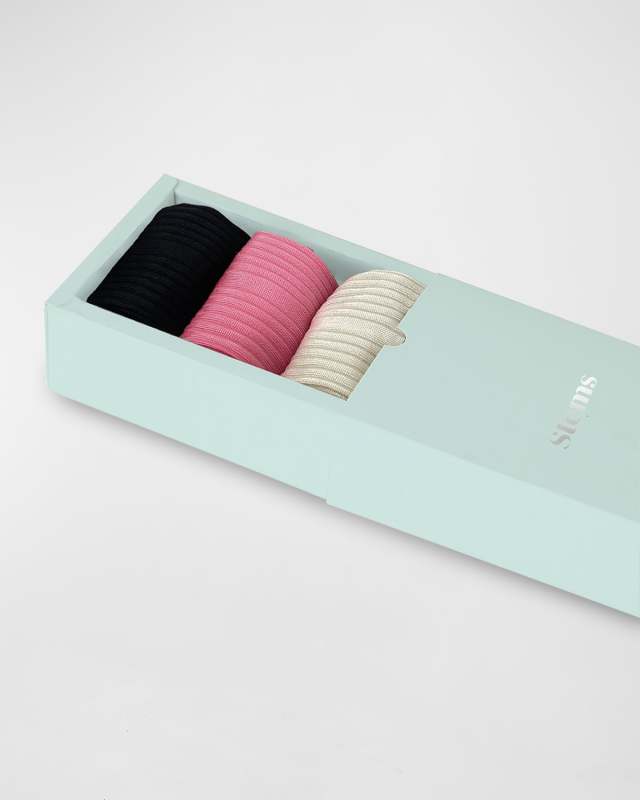 Silky Rib-Knit Crew Socks 3-Pack