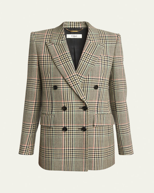 Prince Of Wales Wool Double-Breasted Blazer