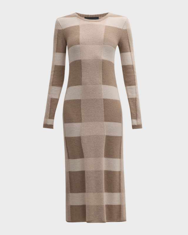 Wool-Cashmere Check Midi Sweater Dress