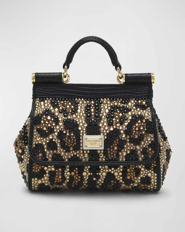 Sicily Tiny Strass Leopard Top-Handle Bag