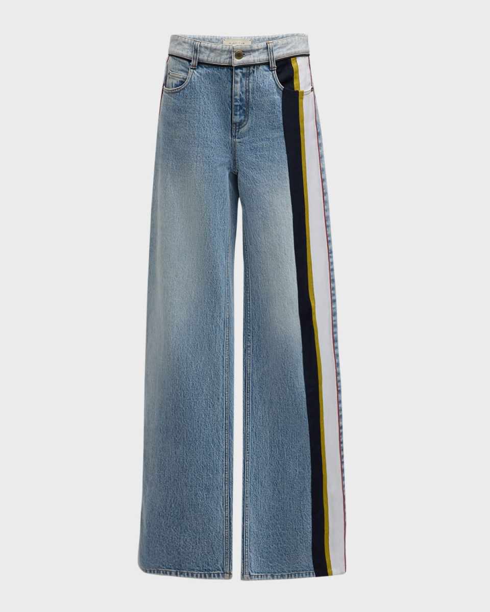 Stan Mid-Rise Side-Stripe Wide-Leg Jeans