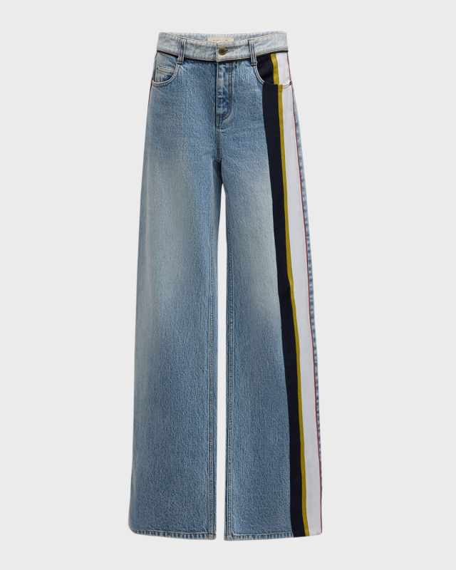 Stan Mid-Rise Side-Stripe Wide-Leg Jeans