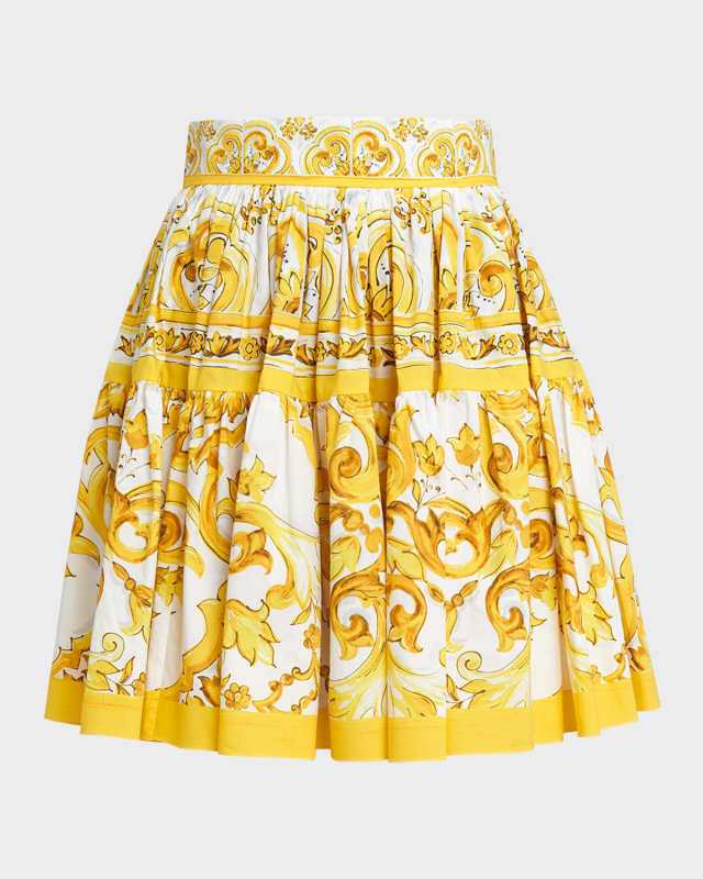 Printed Poplin Short Skirt with Pleating